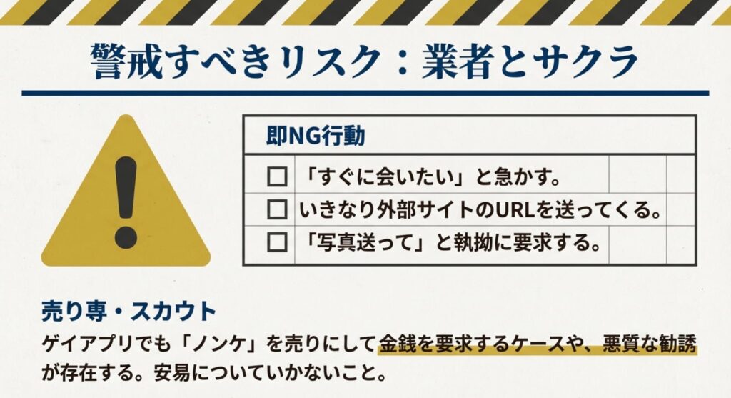 ノンケ男性と出会うために注意すべき業者やサクラ